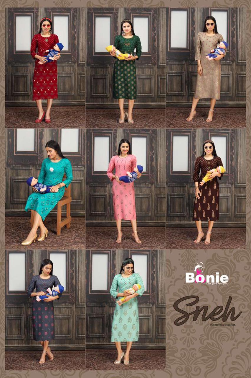 Bonie Sneh Latest Ethnic Wear Rayon Printed Kurti Collection
